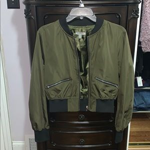 Cropped Olive Green Bomber Jacket